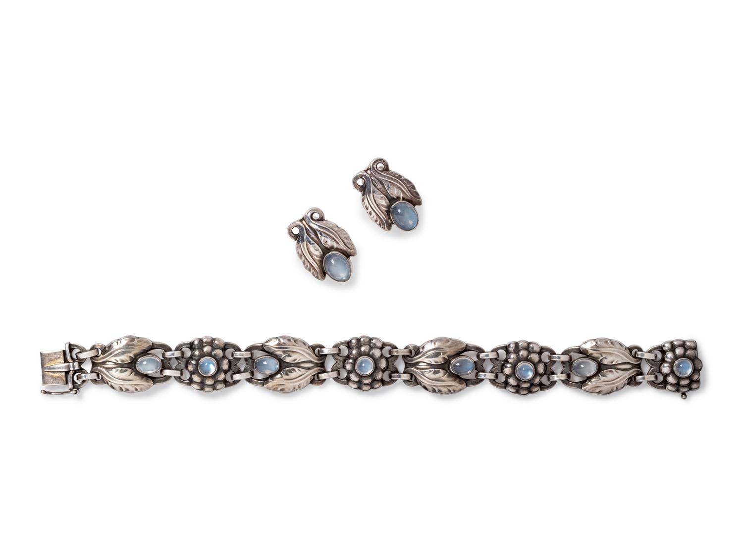 A Sterling Silver and Moonstone Demi-Parure, Georg Jensen,
