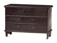 A Rare Pilgrim Century Black Painted Pine One-Drawer 'M' Chest