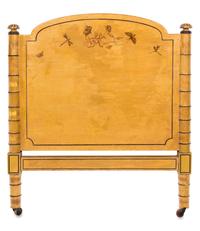 A Pair of Regency-Style Ochre-Painted and Faux Bamboo Single Beds Height 48 x width 40 1/2 inches. — 19TH CENTURY