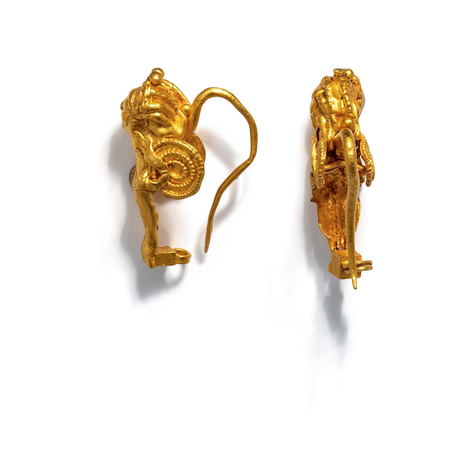A Pair of East Greek Gold Earrings with the God Eros