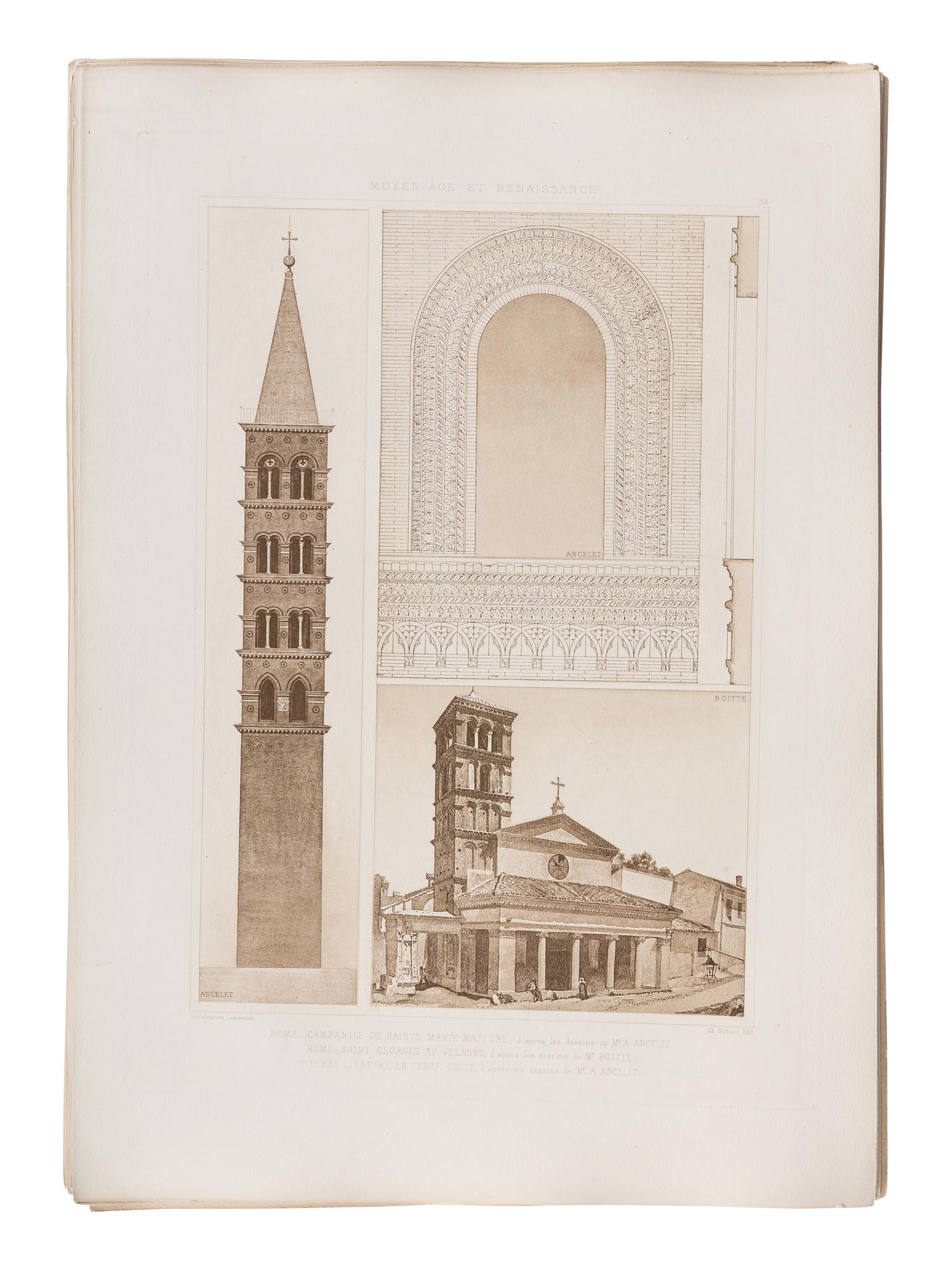 D’ESPOUY, Henry. Fragments d'Architecture du Moyen Age et de la Renaissance, d'apres les Relevés & Restaurations des Anciens Pensionnaires de l'Academie de France a Rome. Paris: Charles Massin, n.d.