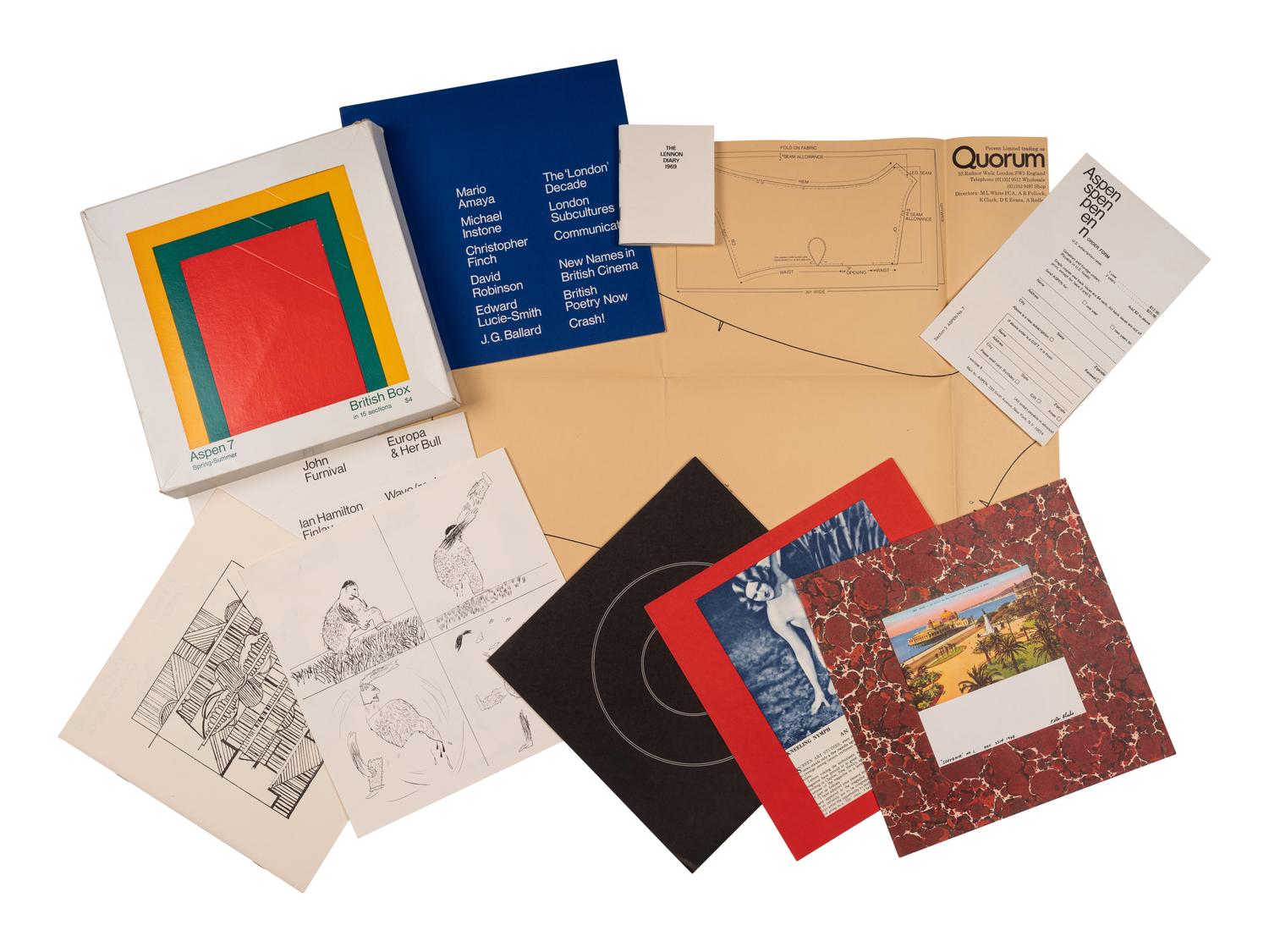 [ARTISTS' BOOKS] -- [ASPEN MAGAZINE]. JOHNSON, Phyllis, editor. Aspen the Magazine in a Box . COMPLETE RUN: Numbers 1, 2, 3, 4, 5&6, 6A, 7, 8, 9, and 10. New York: Roaring Ford Press & Aspen Communications Inc., 1965-1971.