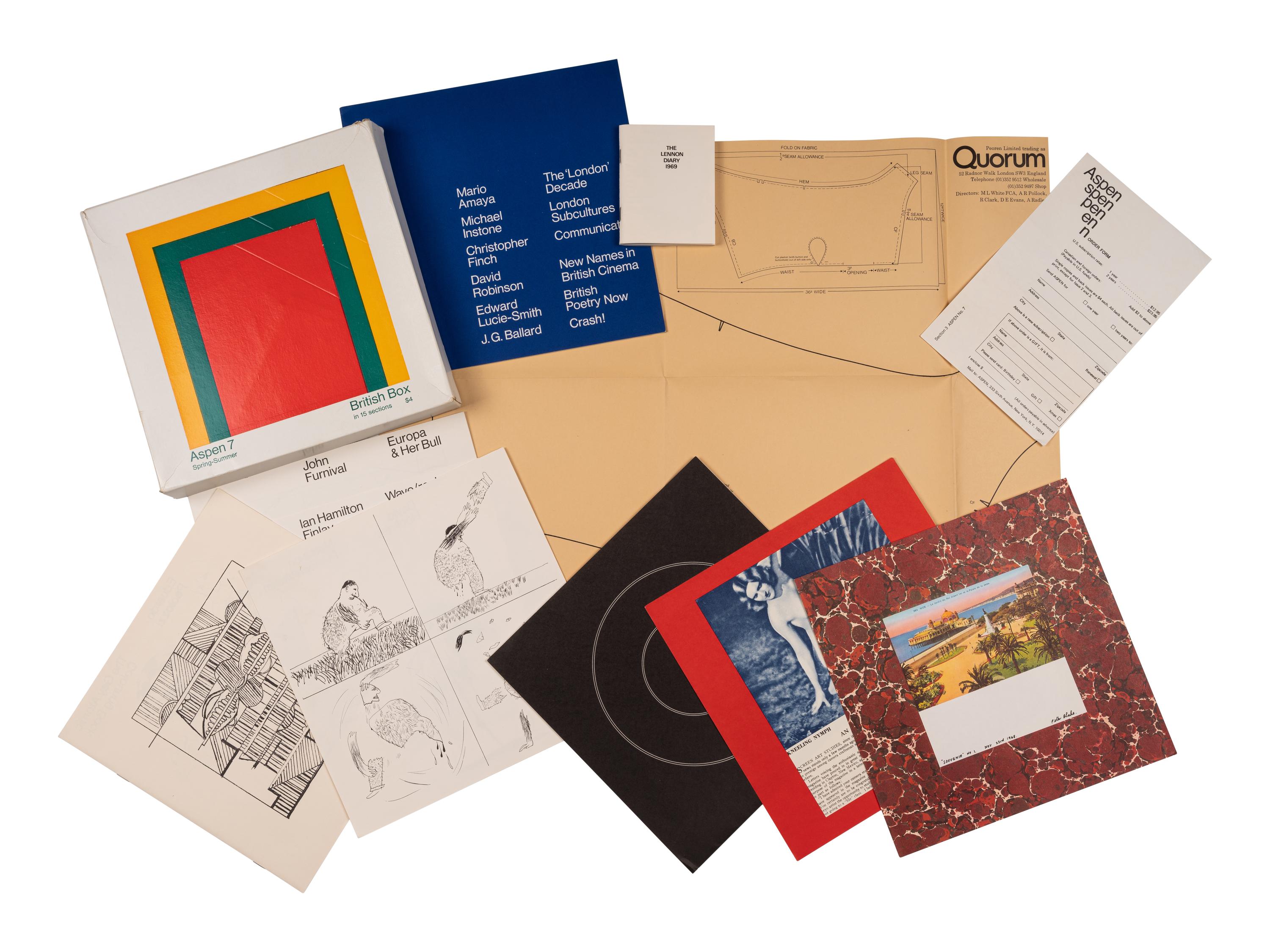 [ARTISTS' BOOKS] -- [ASPEN MAGAZINE]. JOHNSON, Phyllis, editor. Aspen the Magazine in a Box . COMPLETE RUN: Numbers 1, 2, 3, 4, 5&6, 6A, 7, 8, 9, and 10. New York: Roaring Ford Press & Aspen Communications Inc., 1965-1971.