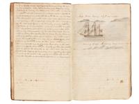 [US NAVY] -- [MARITIME]. Manuscript journal containing "Remarks and observations of Lt. Paulding of the U.S. Frigate Macedonian Commanded by John Downes, Esq. And bound on a Cruise in the Pacific Ocean." Illustrated. Ca. 1818-1828.