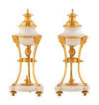 A Pair of French Gilt Bronze and Marble Convertible Cassolettes