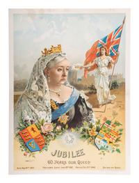 [ROYALTY]. Poster and textiles celebrating Queen Victoria and her son, Edward VII, comprising: