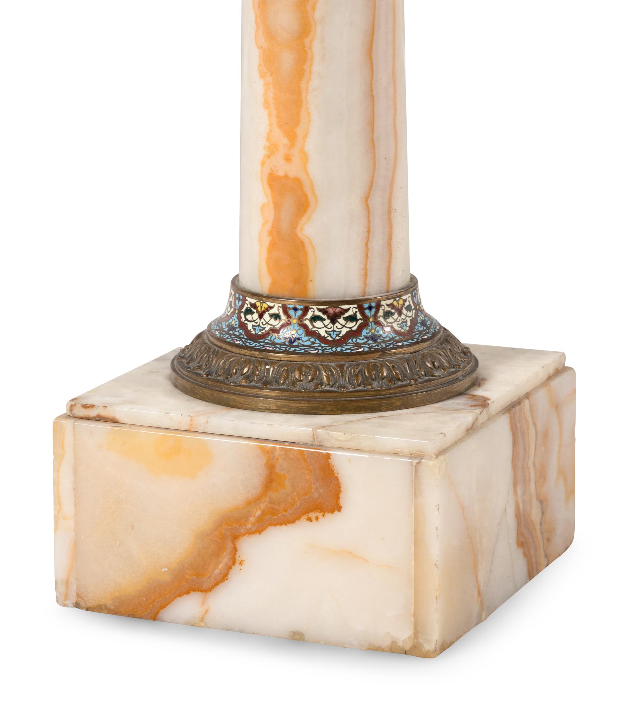 A Continental Onyx and Champlevé Pedestal