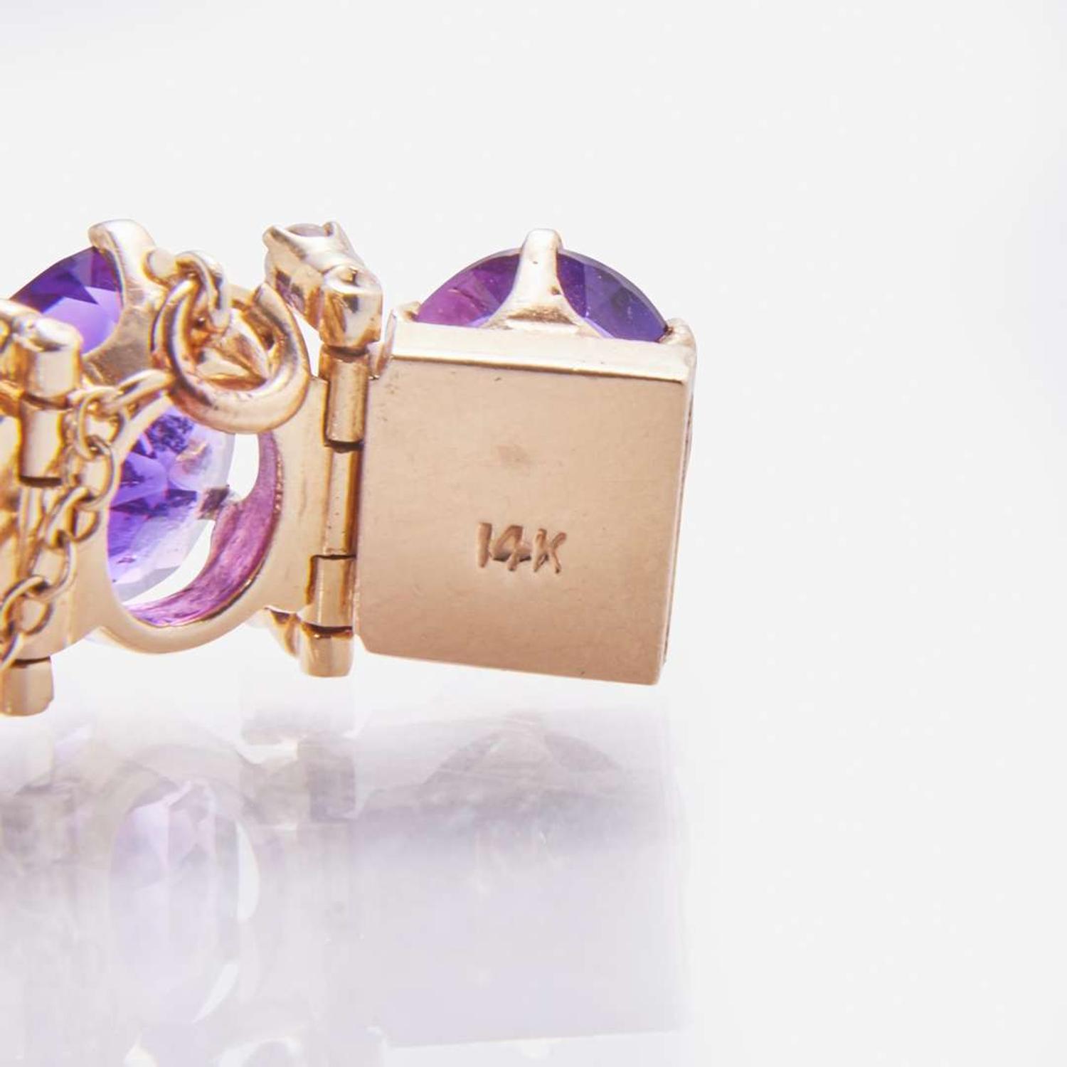 A 14K Yellow Gold, Amethyst, and Diamond Bracelet