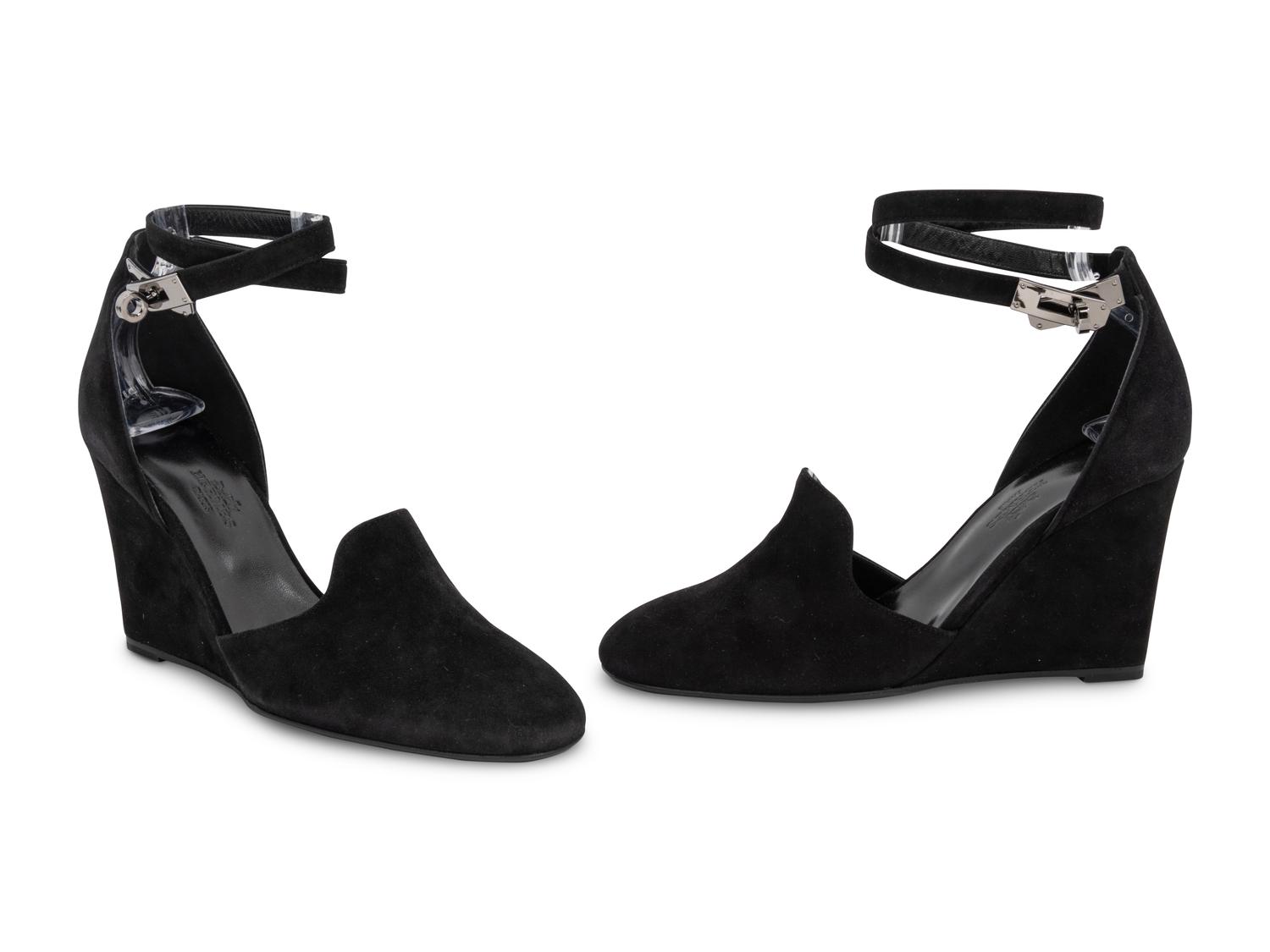 Hermès Black Suede Lively Wedge