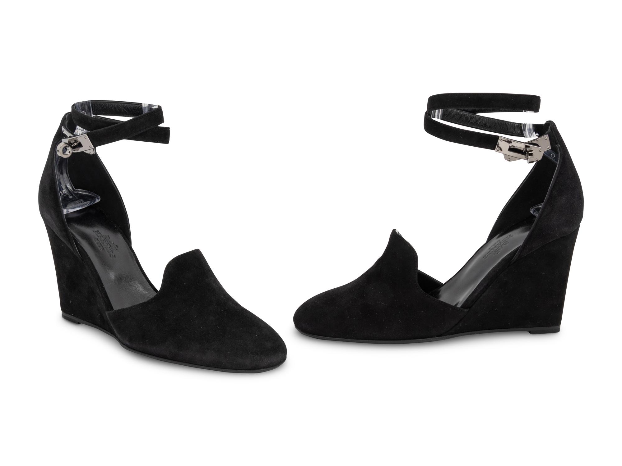 Hermès Black Suede Lively Wedge