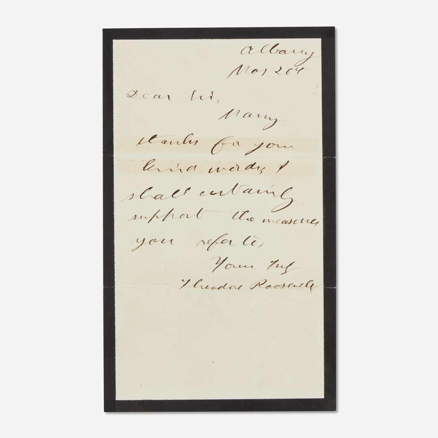[Presidential] Roosevelt, Theodore Autograph Letter, signed