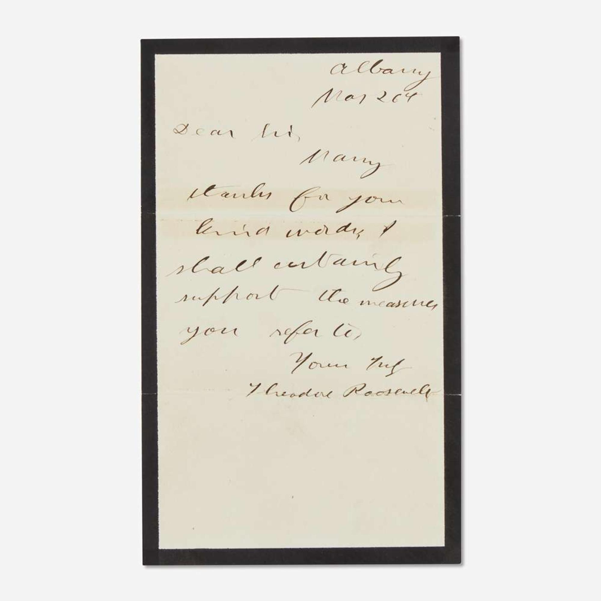 [Presidential] Roosevelt, Theodore Autograph Letter, signed