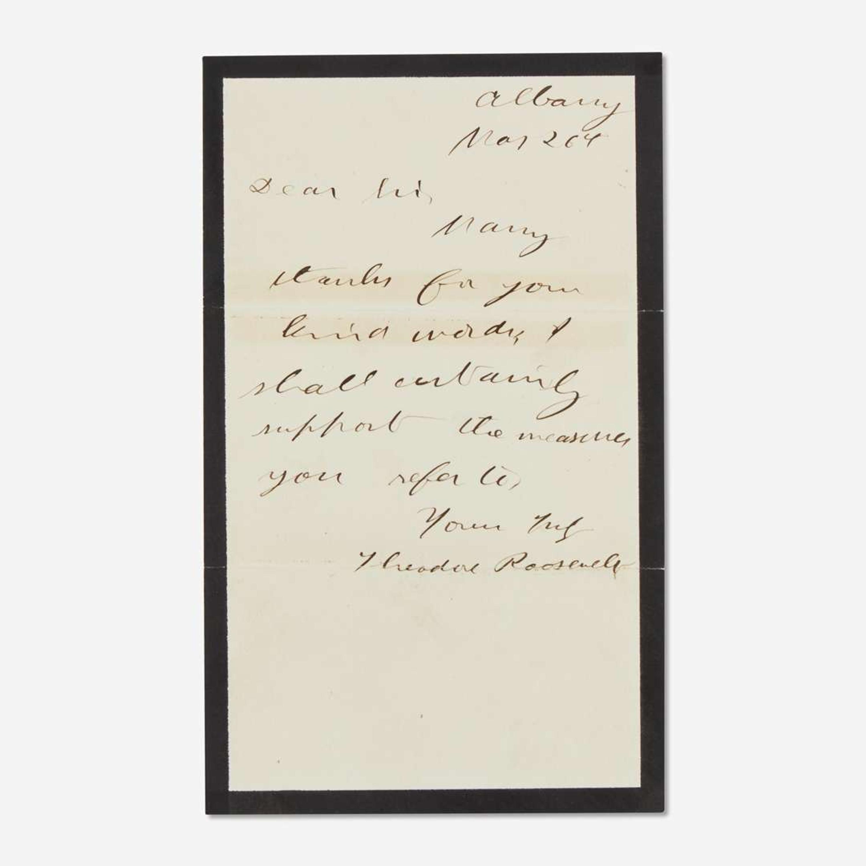 [Presidential] Roosevelt, Theodore Autograph Letter, signed