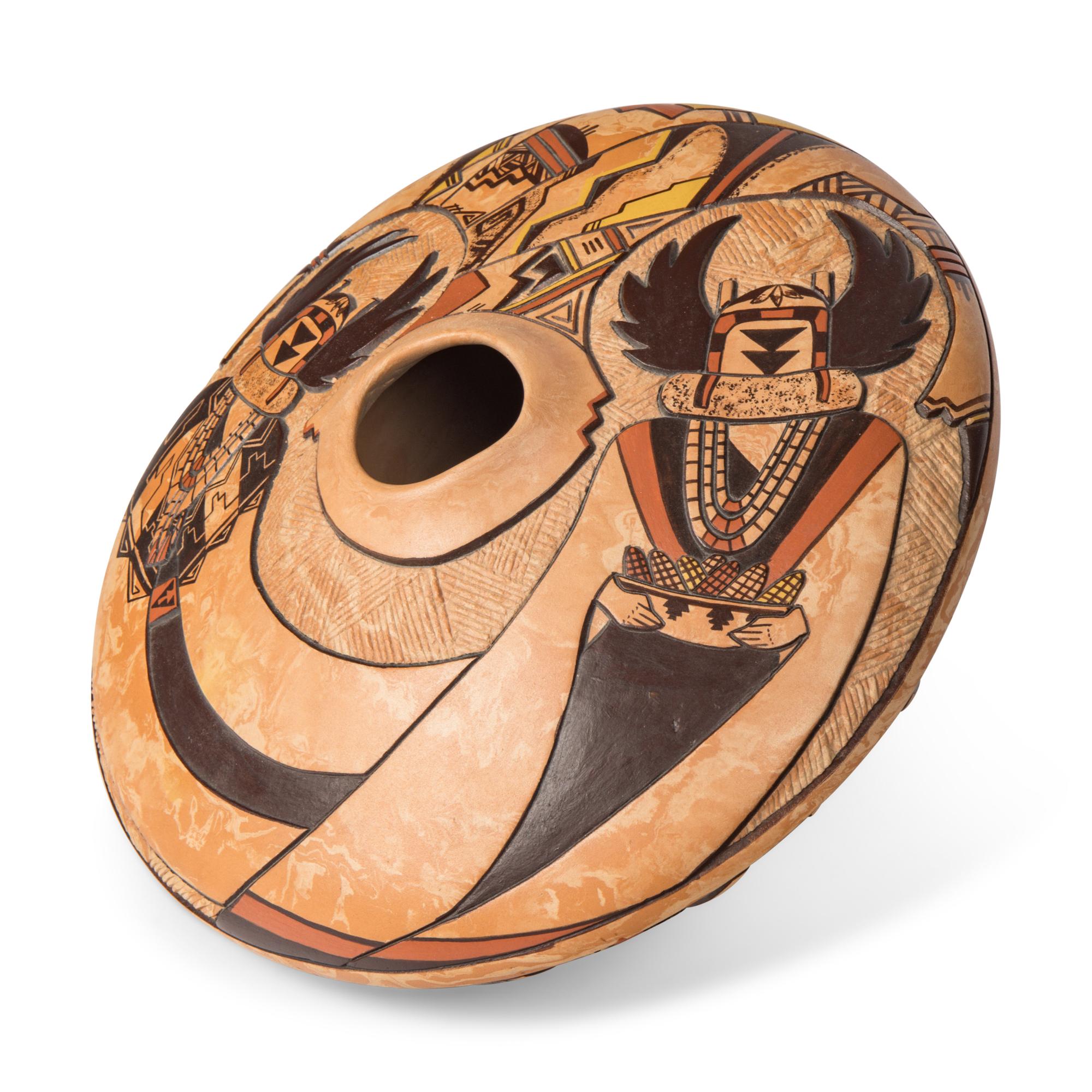 Delmar Polacca Nampeyo (Hopi-Tewa, b. 1959) — Carved Polychrome Pottery Jar, 1999