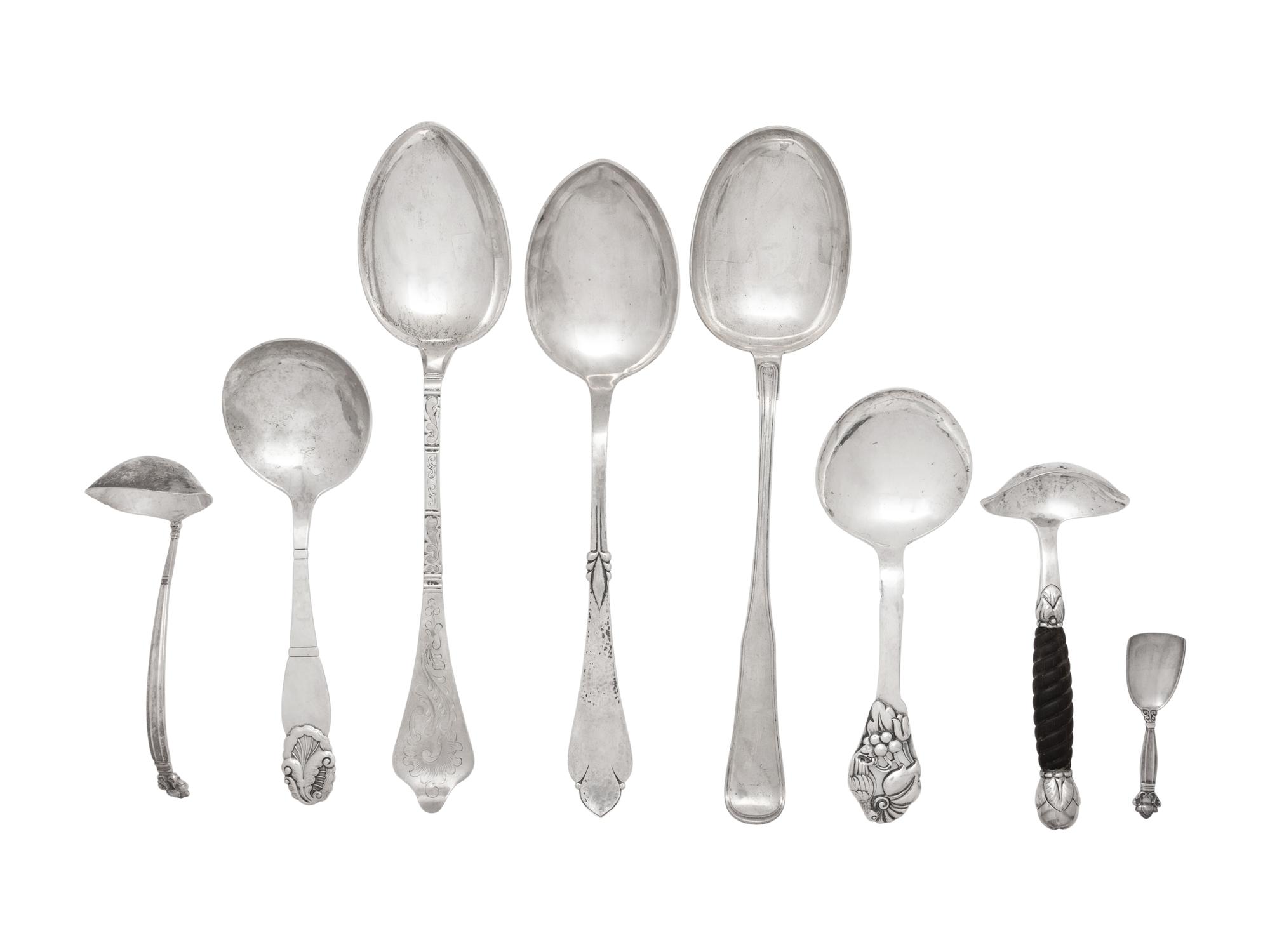A Group of Eight Danish Silver Flatware Articles