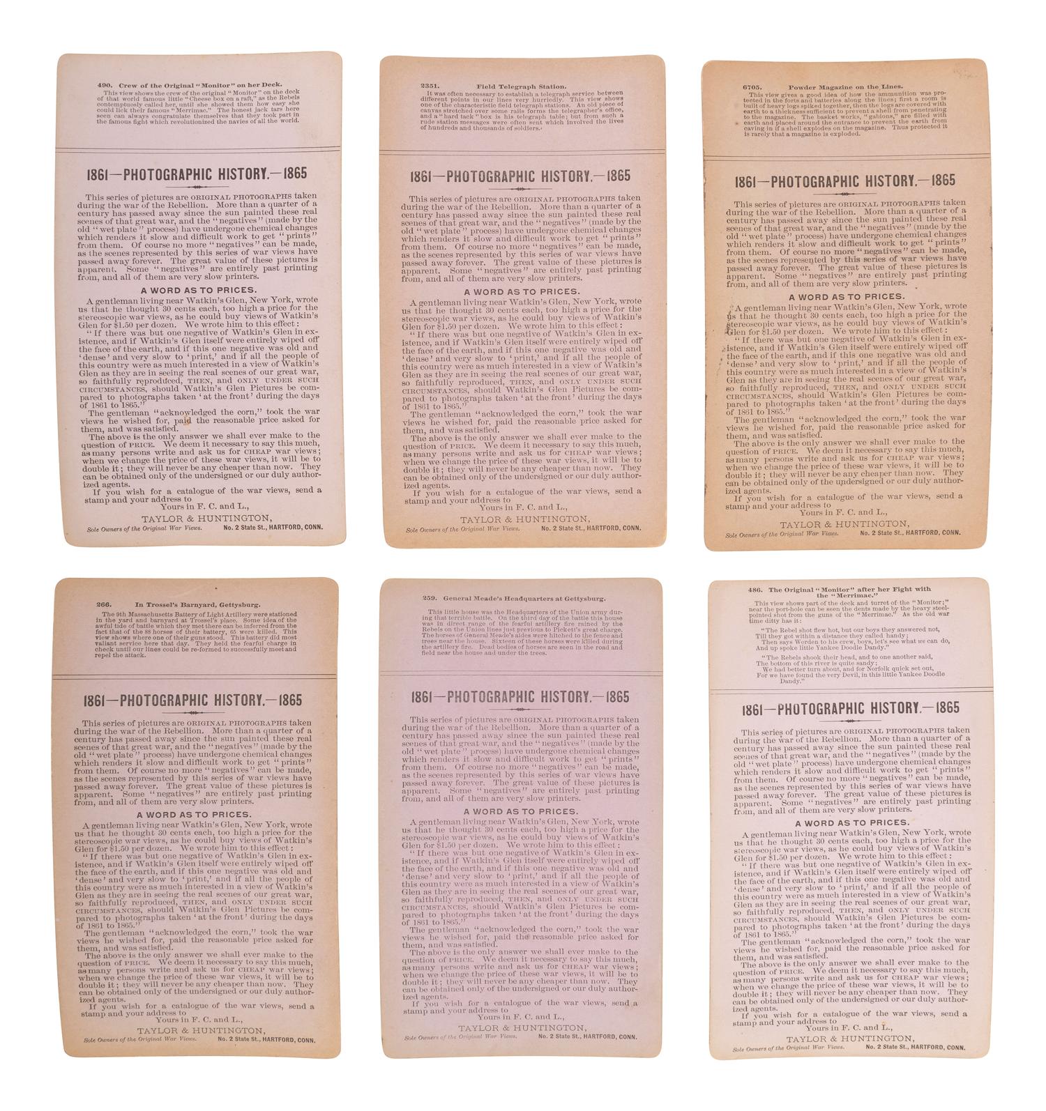 [CIVIL WAR]. A group of 23 stereoviews featuring significant locations and events throughout the war. Hartford, CT: Taylor & Huntington, ca 1890s.