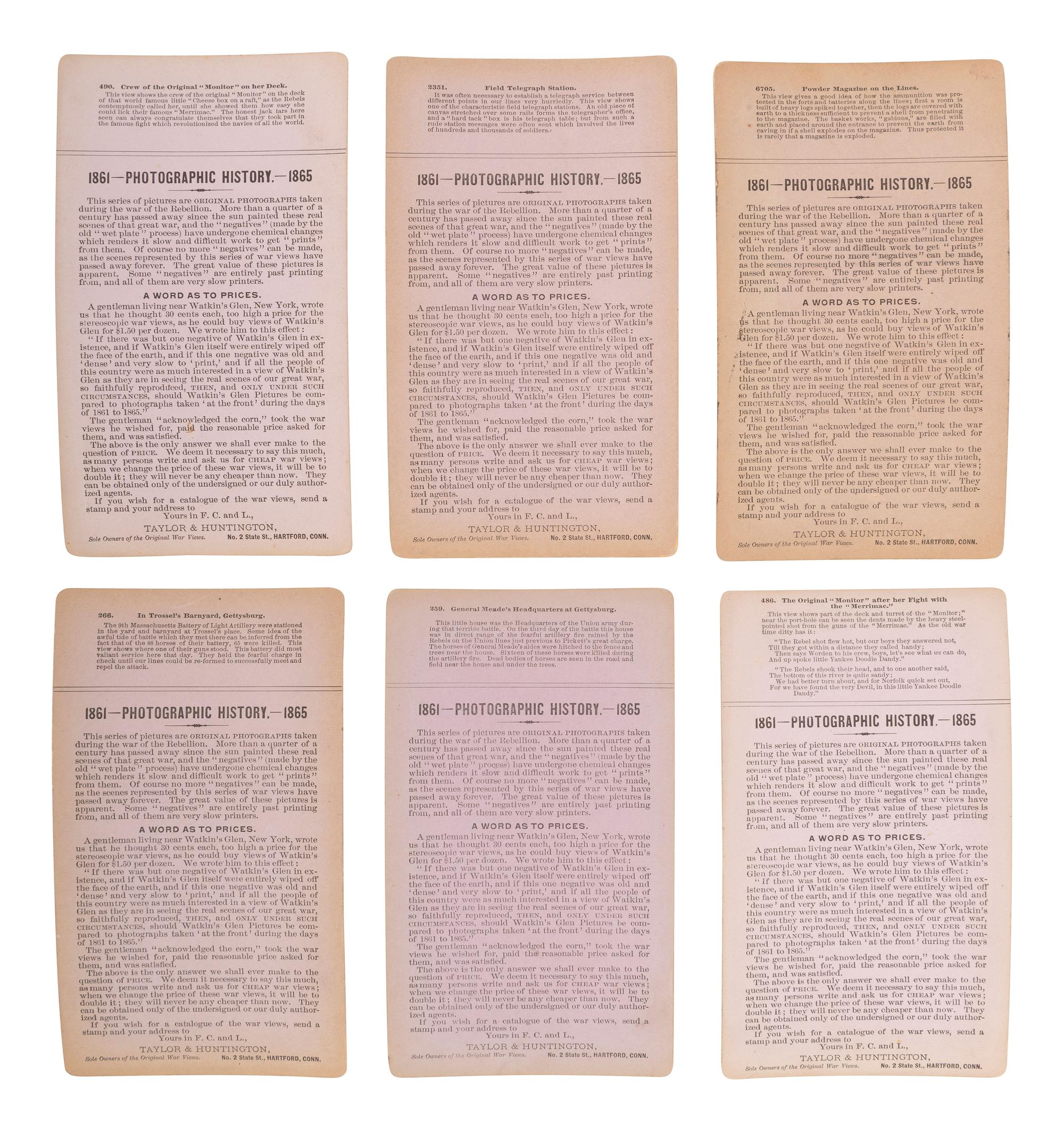 [CIVIL WAR]. A group of 23 stereoviews featuring significant locations and events throughout the war. Hartford, CT: Taylor & Huntington, ca 1890s.