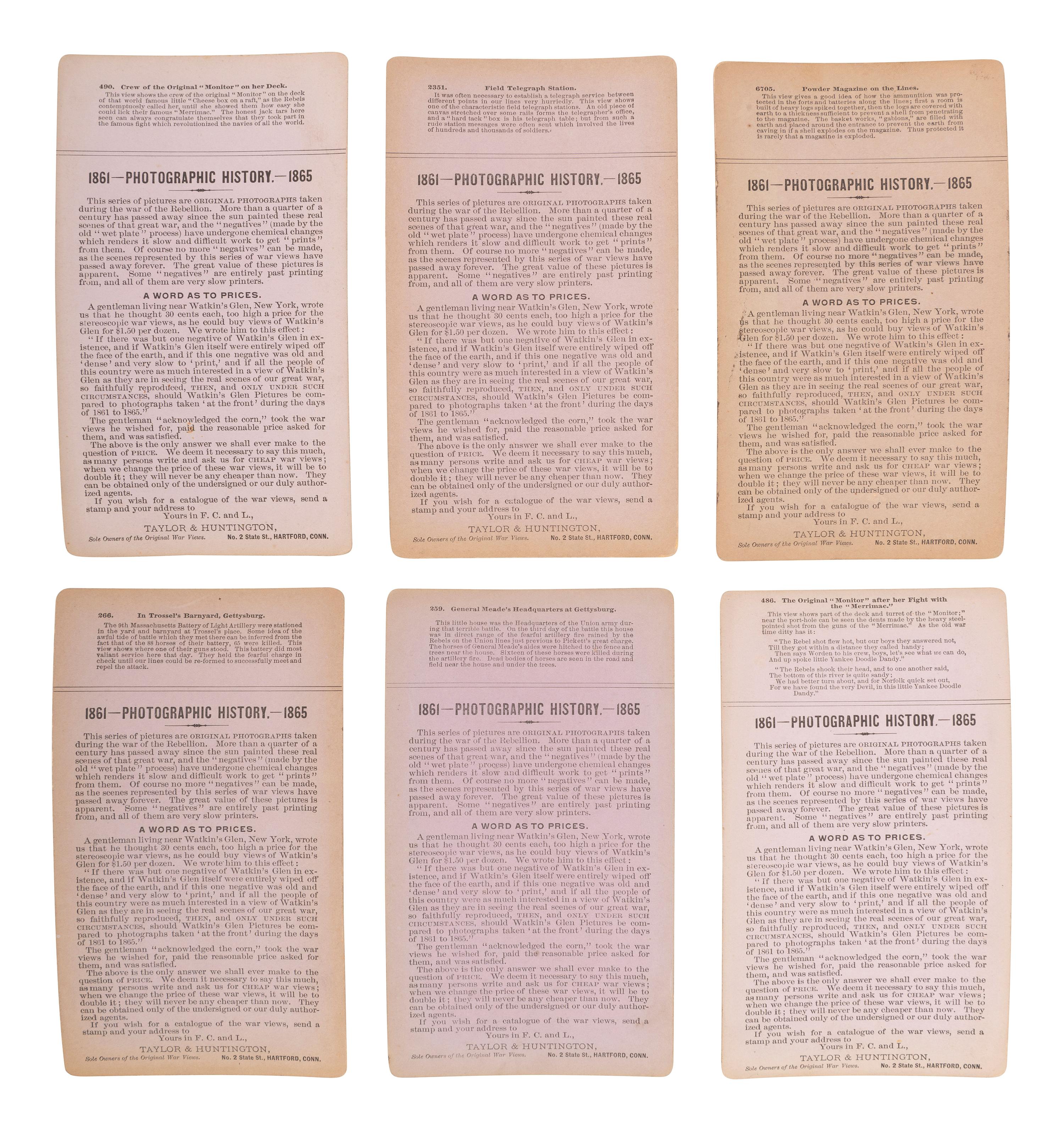 [CIVIL WAR]. A group of 23 stereoviews featuring significant locations and events throughout the war. Hartford, CT: Taylor & Huntington, ca 1890s.
