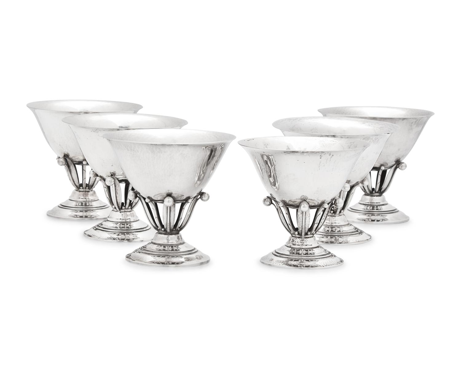 A Set of Six Johan Rohde Designed Georg Jensen Silver Bowls