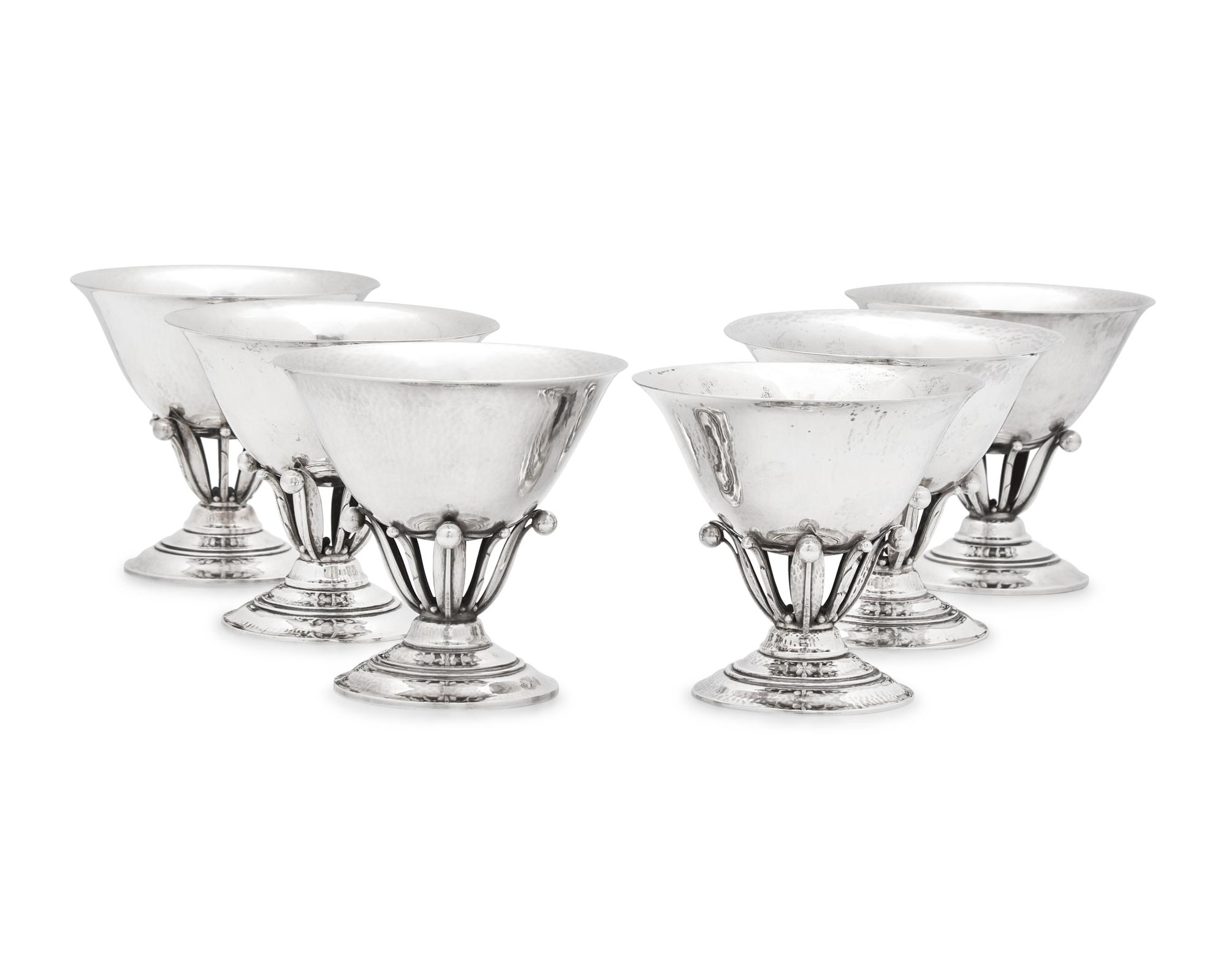 A Set of Six Johan Rohde Designed Georg Jensen Silver Bowls