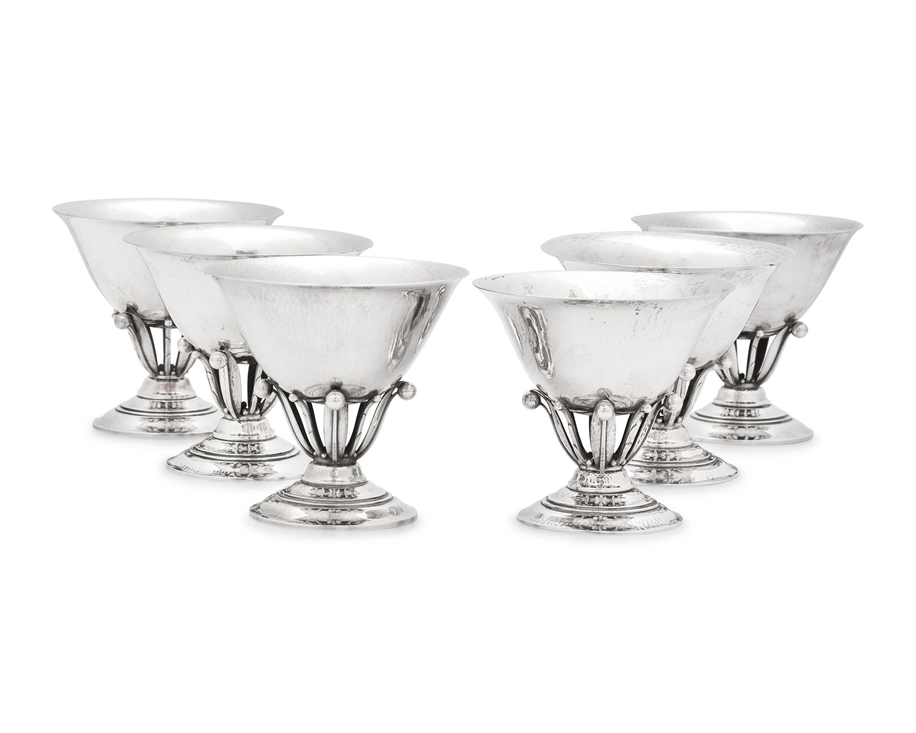 A Set of Six Johan Rohde Designed Georg Jensen Silver Bowls
