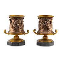 A Pair of French Gilt and Silvered Bronze Urns