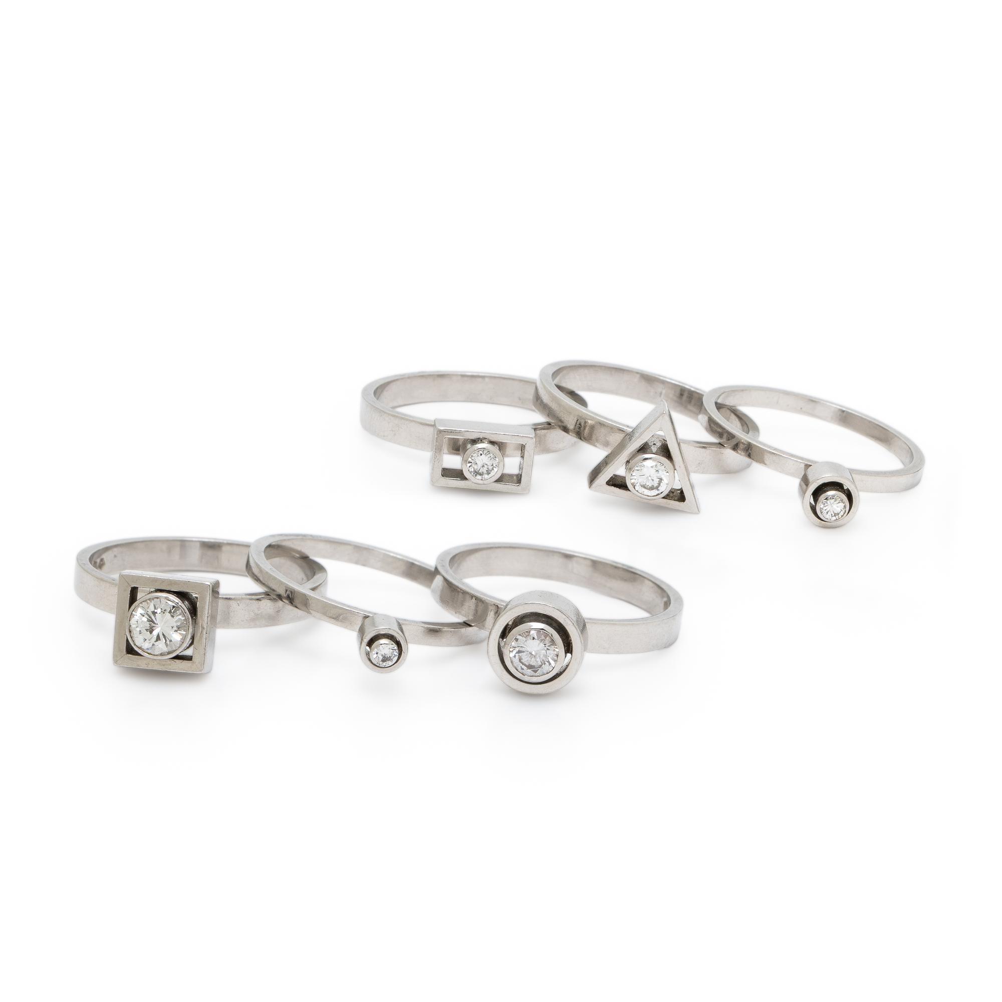 Wendy Ramshaw, Ring Set of Six Diamond and White Gold Stacking Rings