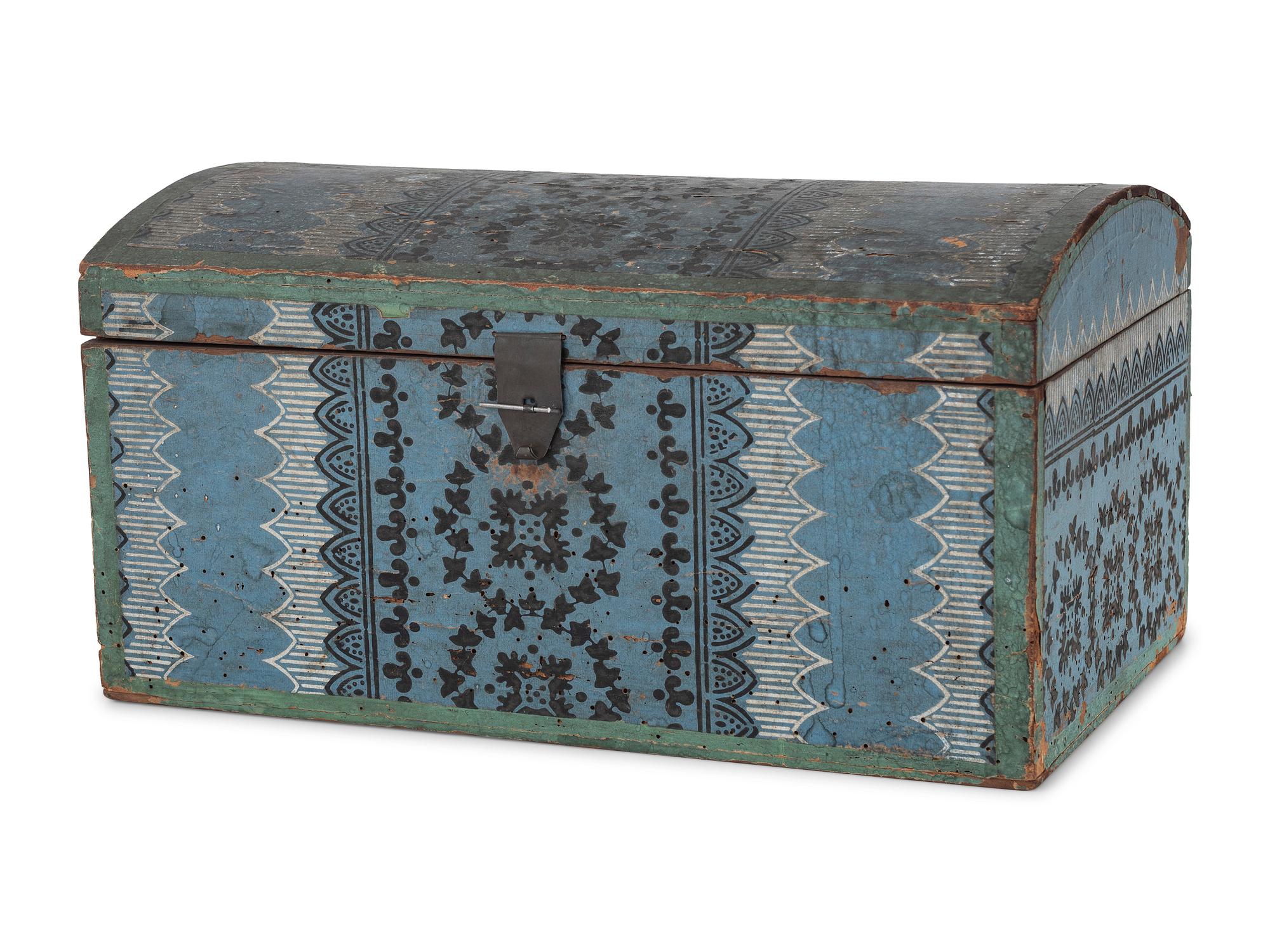 A Wallpaper Covered Dome-Top Bride's Box