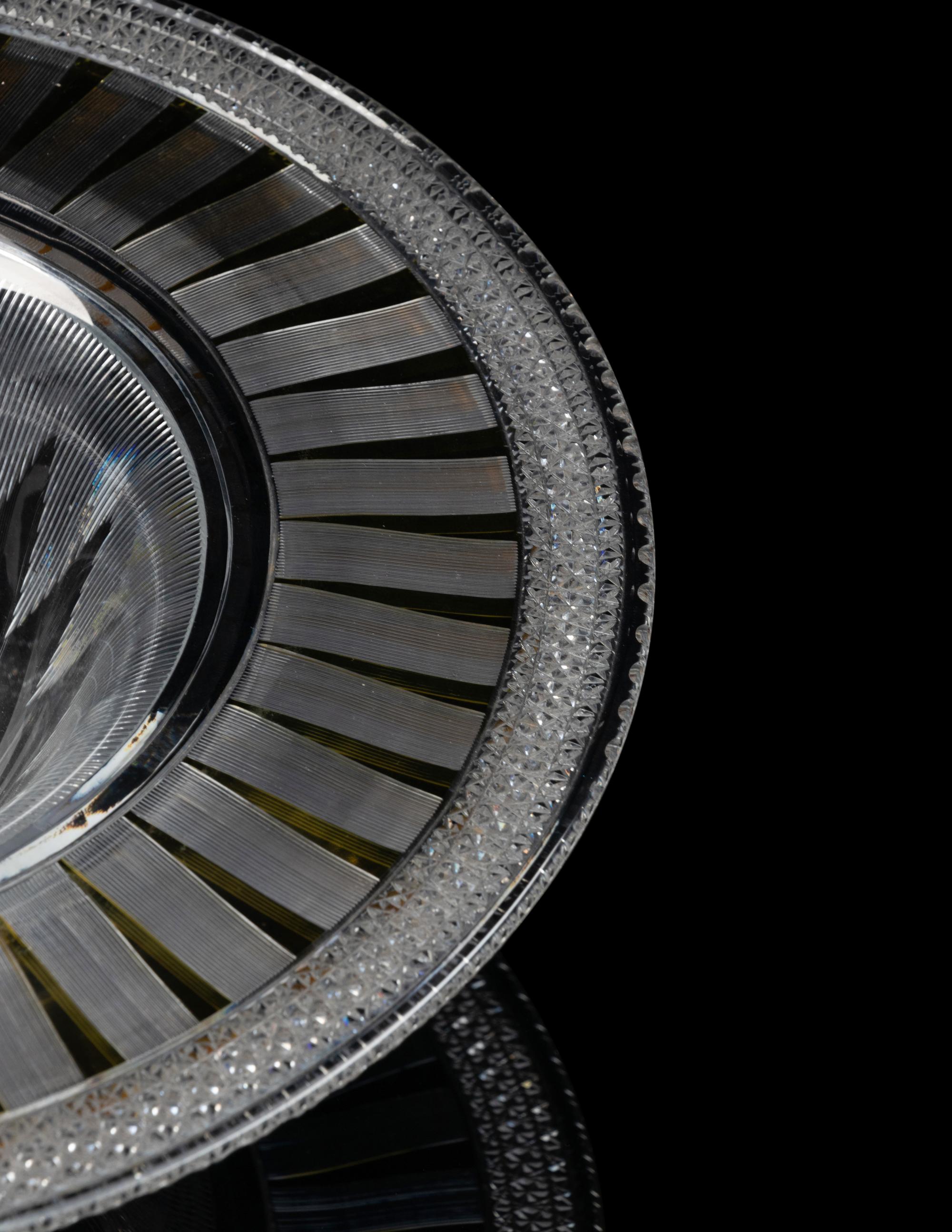 A Yellow Overlay Cut Glass Center Bowl