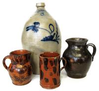 Group of redware and stoneware items pennsylvania, 19th century