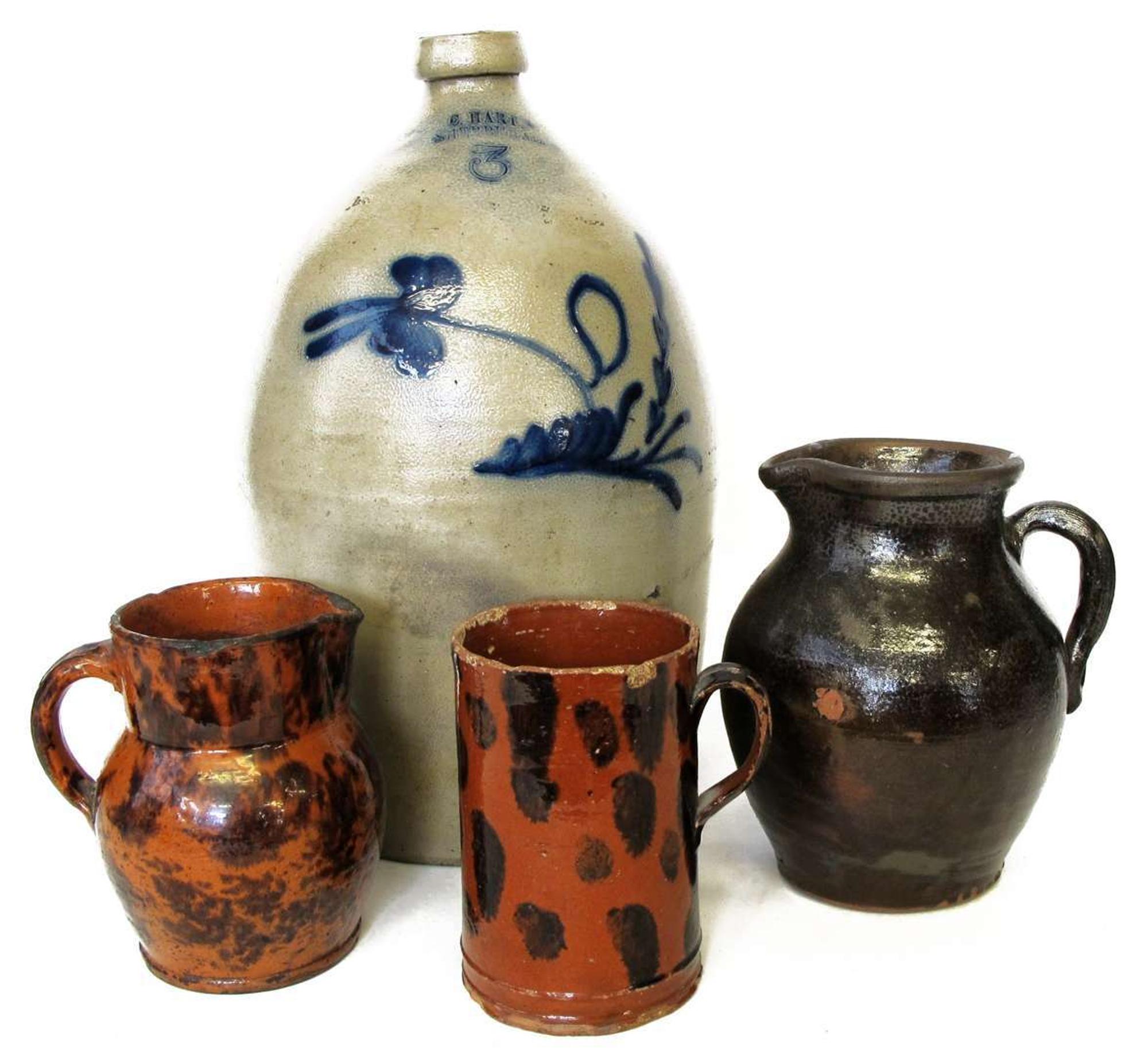 Group of redware and stoneware items pennsylvania, 19th century