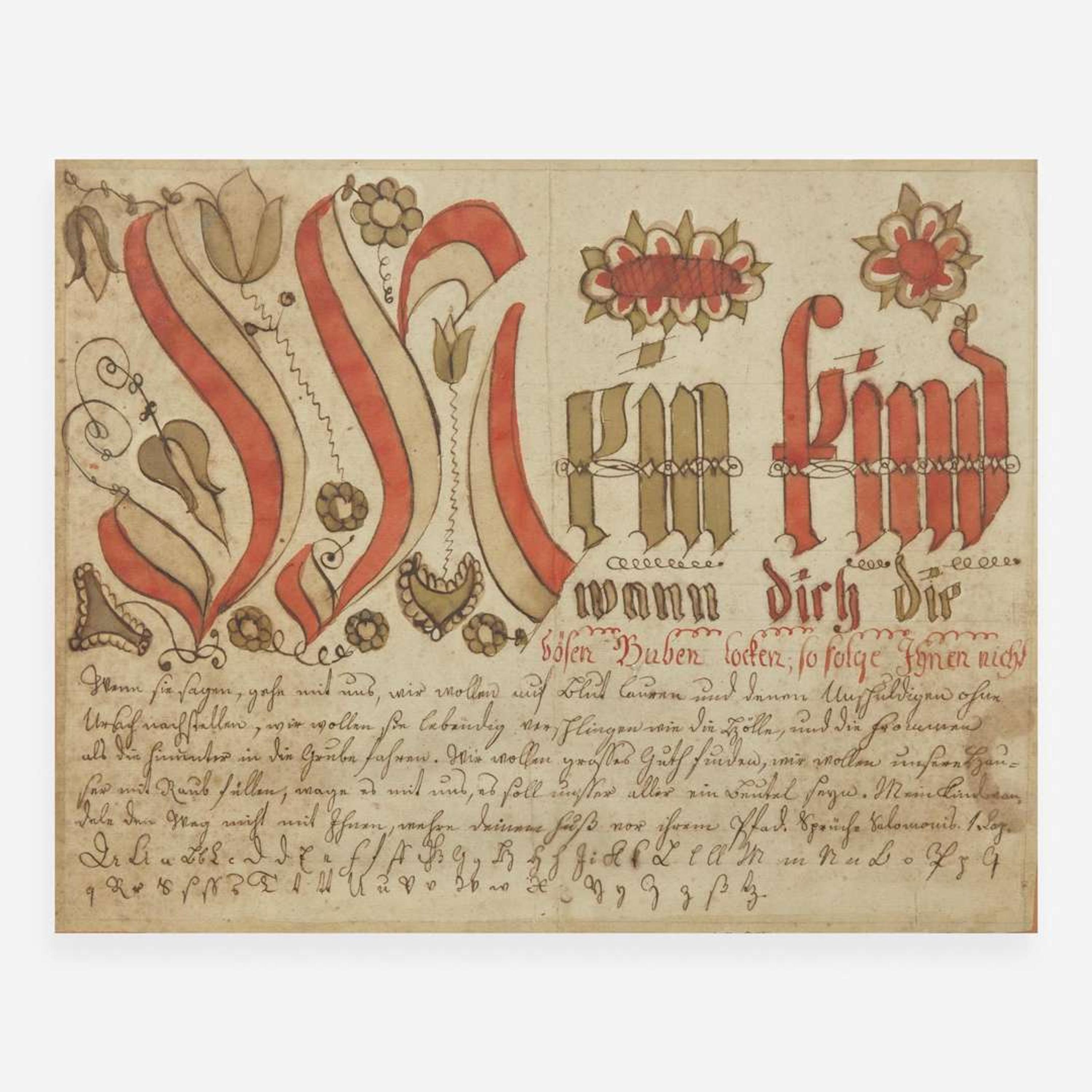Attributed to Johann Jacob Friedrich Krebs (c. 1749-1815) A Fraktur: Vorschrift