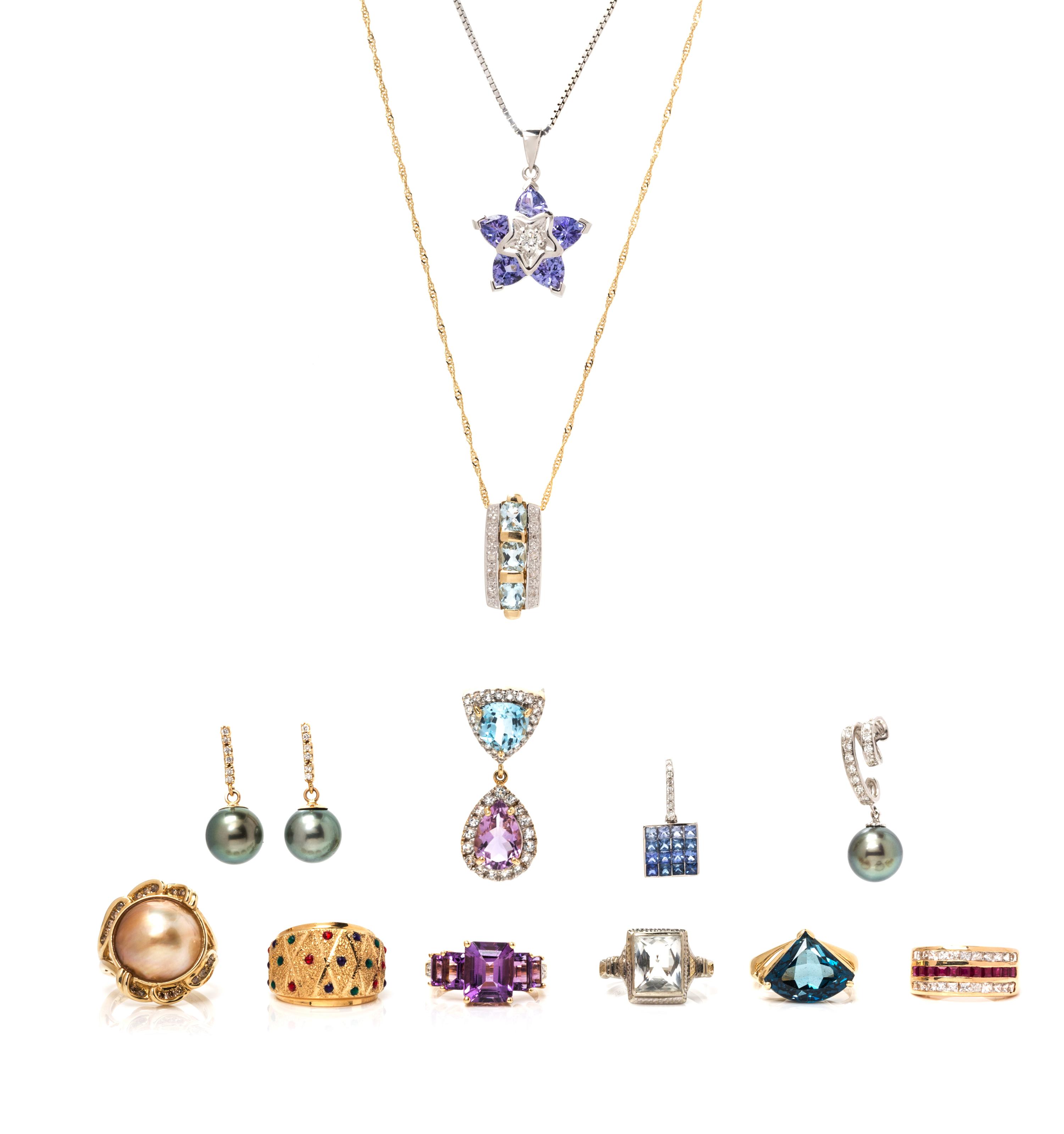A Collection of 14 Karat Gold Jewelry, 32.00 dwts.