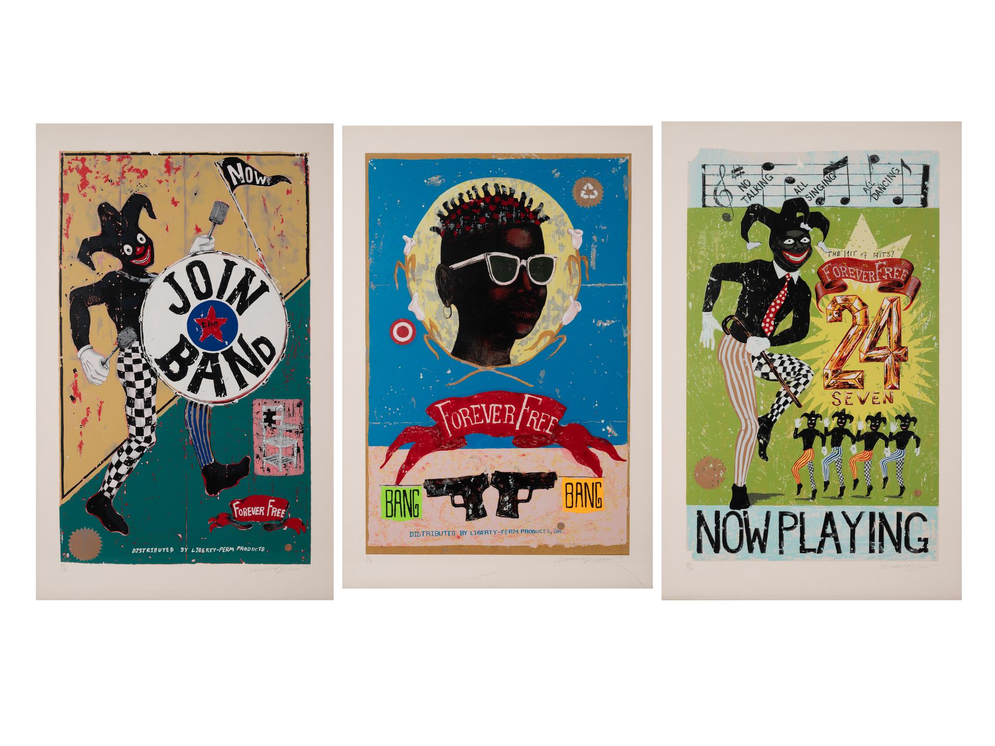 A group of three prints from the Forever Free portfolio ( Join the Band; Forever Free; Now Playing )