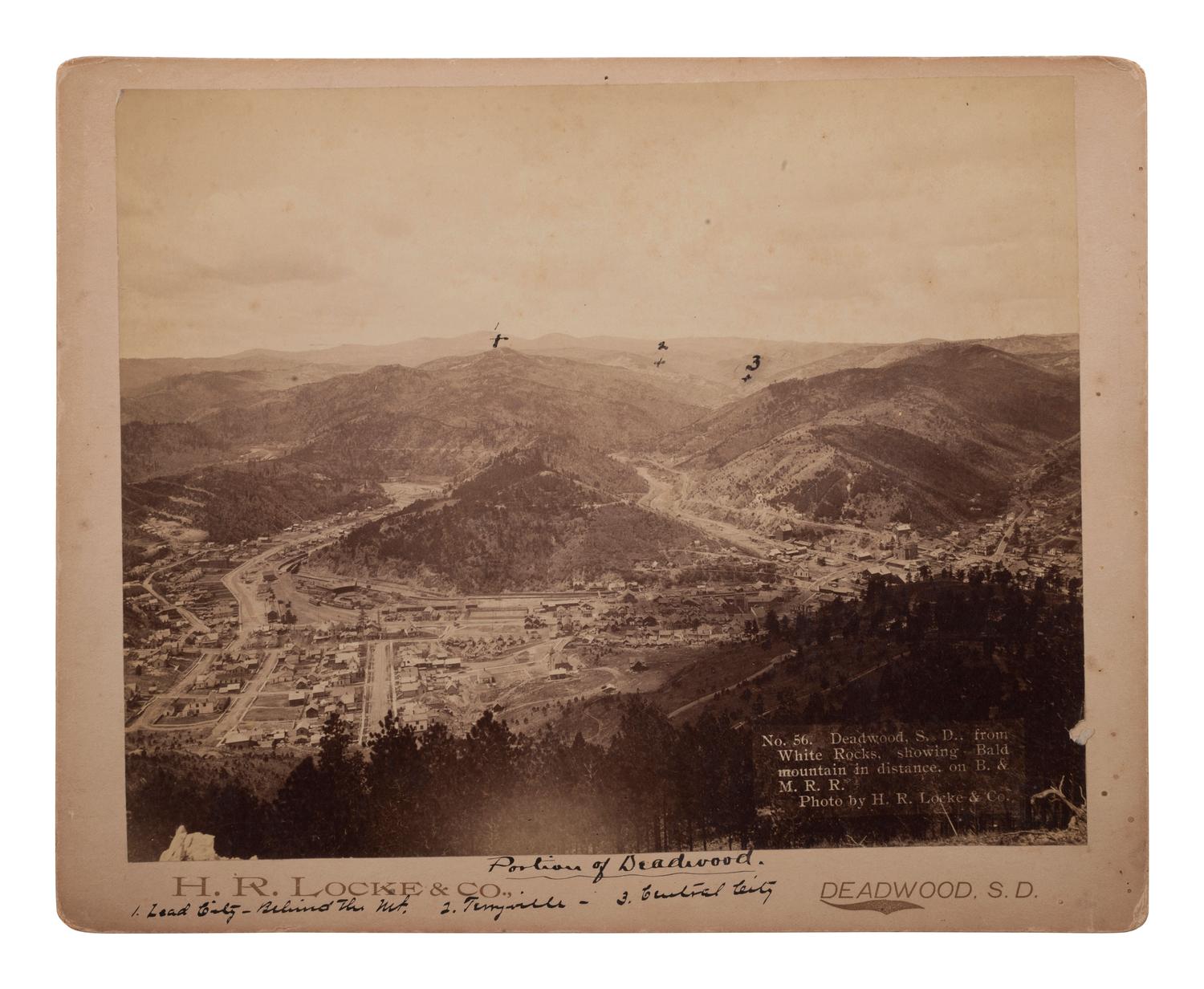 [WESTERN AMERICANA]. A group of photographs, many taken in the Western United States, highlighted by 2 photographs of Deadwood, South Dakota, taken by H.R. LOCKE.