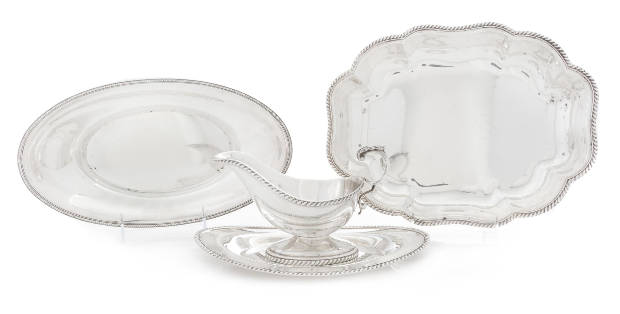 A Group of Four American Silver Holloware Articles, Various Makers, 20th Century, comprising a sauce boat, two bread dishes and a veget
