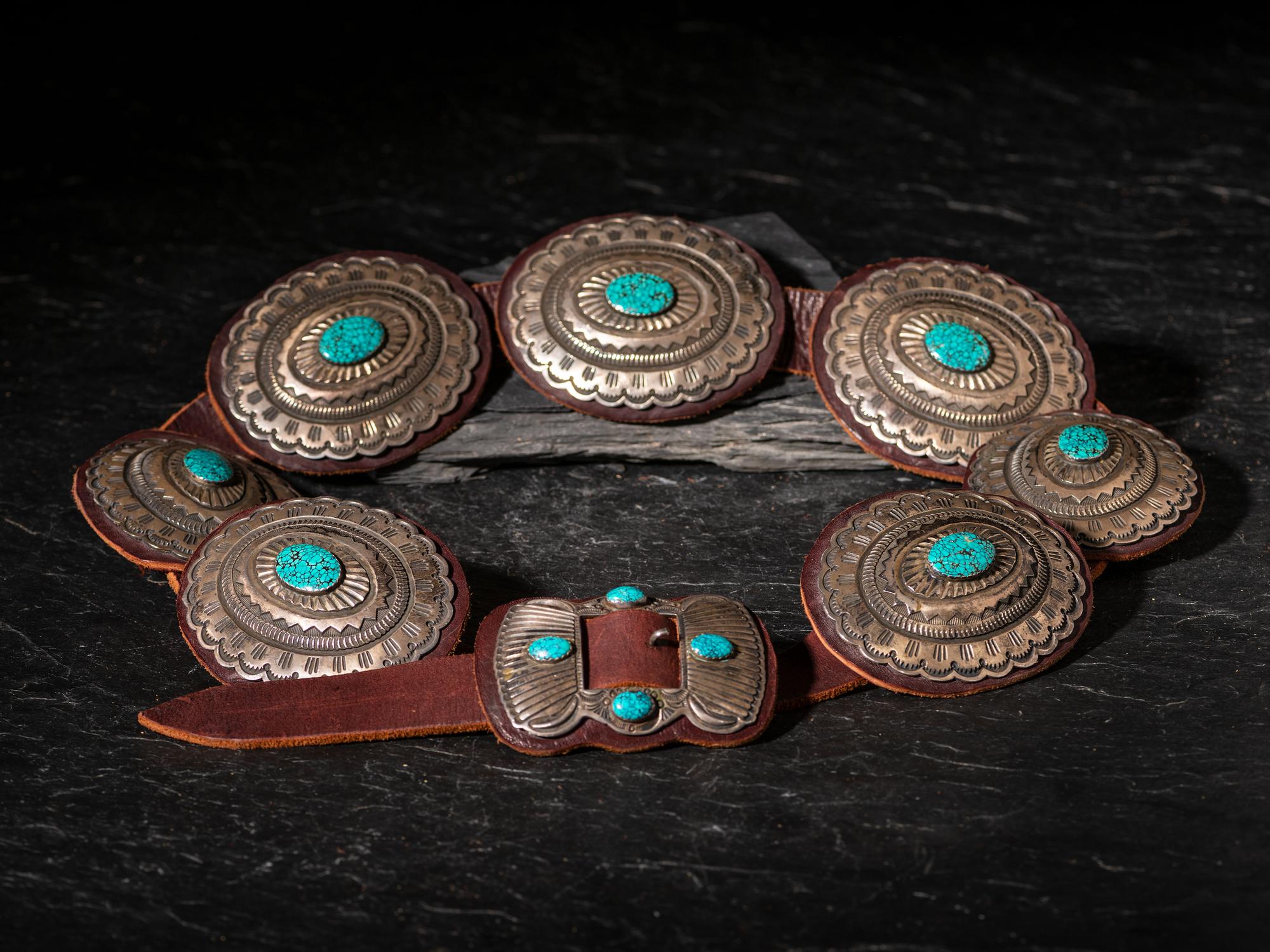 Large Sterling Silver and Turquoise Concha Belt