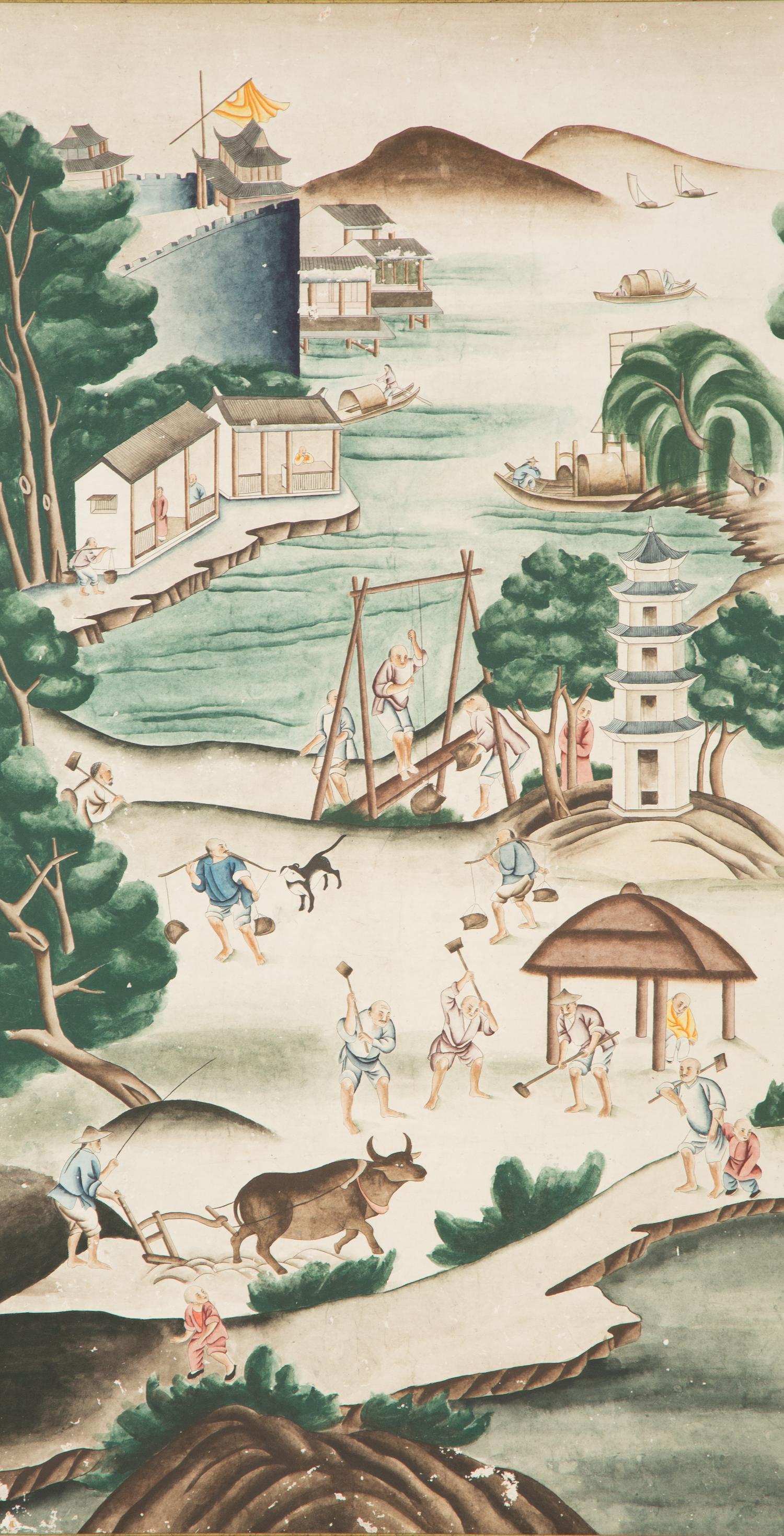 A Pair of Framed Chinese Wallpaper Panels
