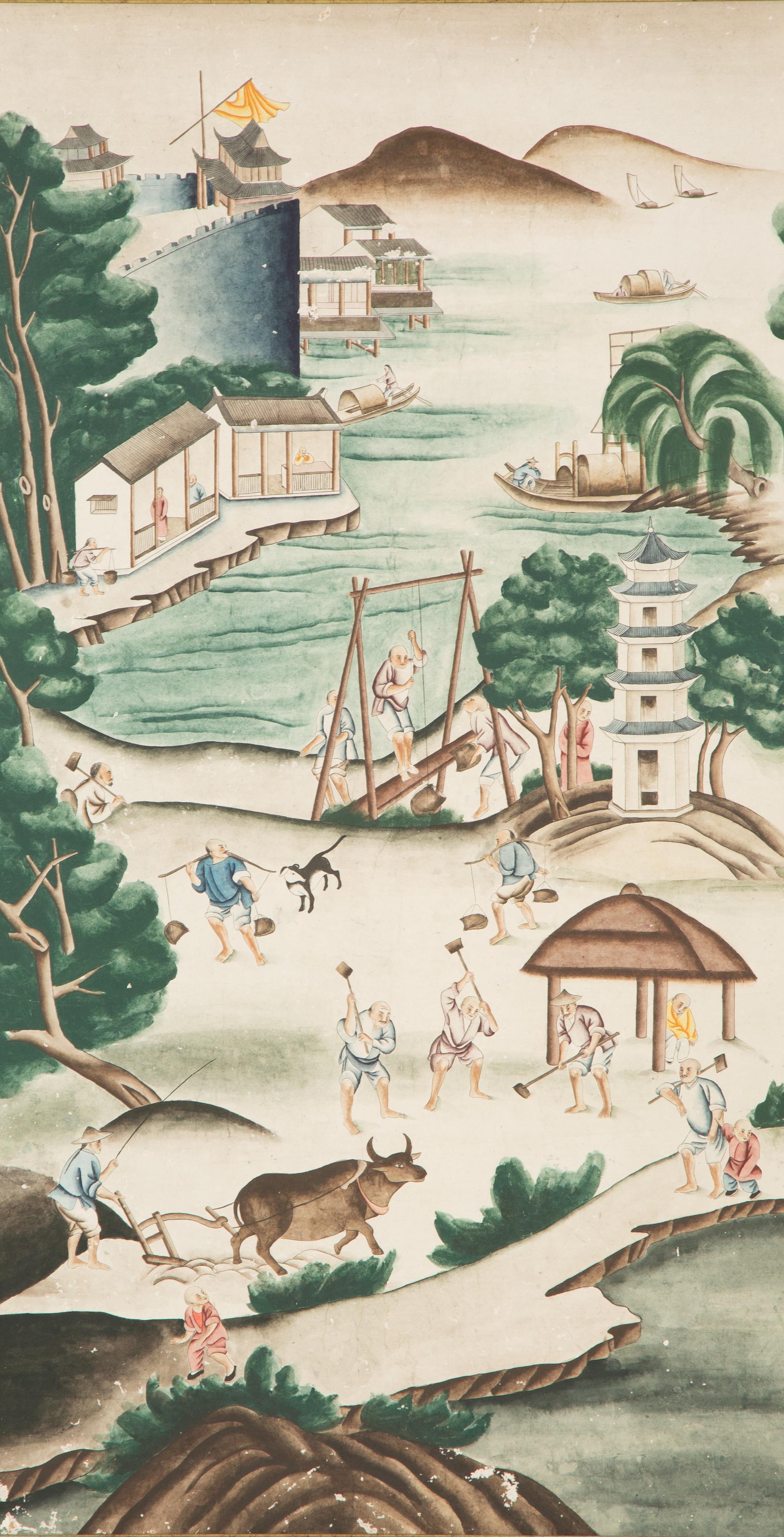A Pair of Framed Chinese Wallpaper Panels