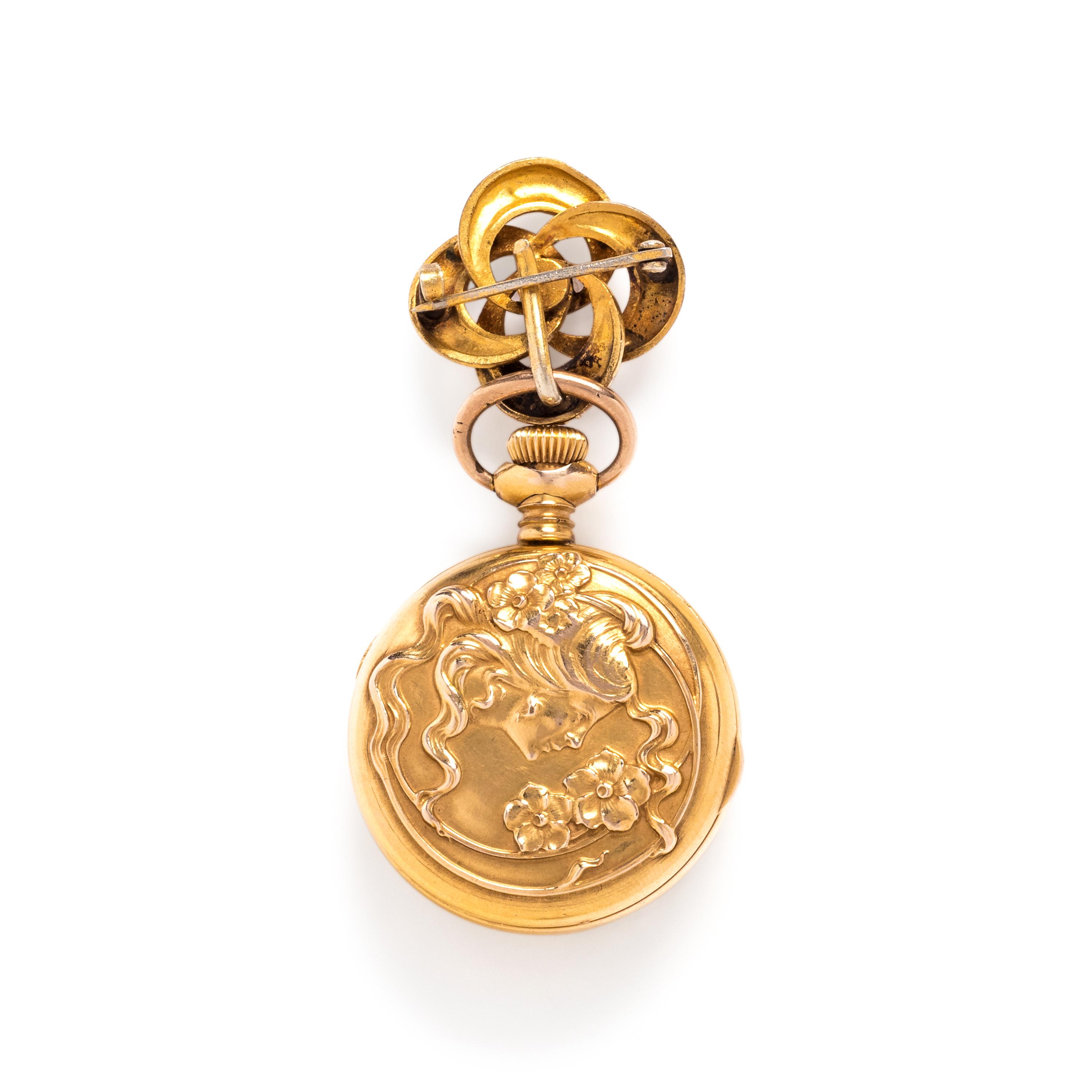ART NOUVEAU, GOLD-FILLED LAPEL WATCH