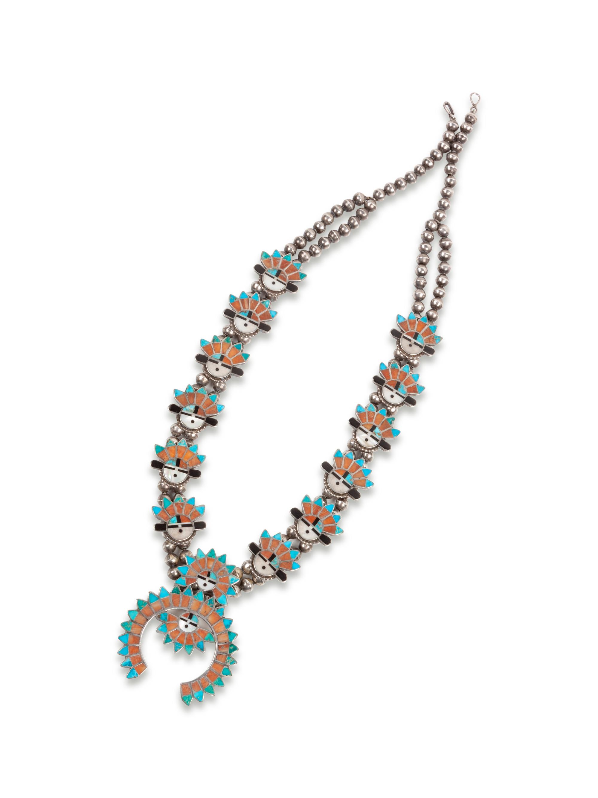 Zuni Sunface Inlay Squash Blossom Necklace