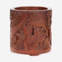 A Chinese carved bamboo brush holder 竹雕笔筒 Qing Dynasty ?