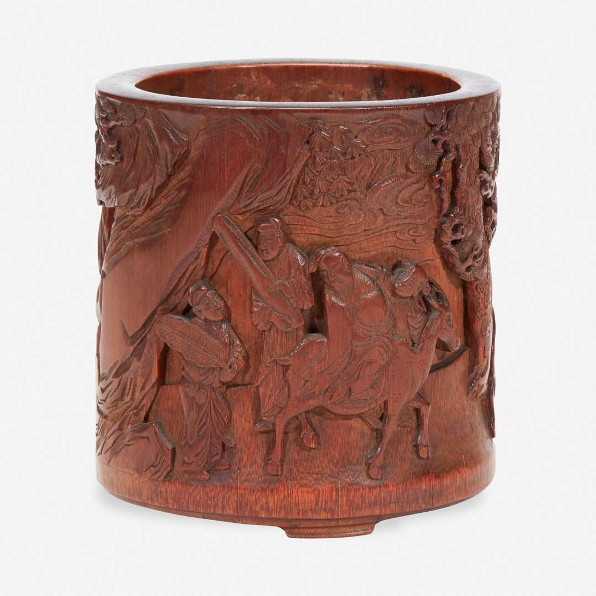 A Chinese carved bamboo brush holder 竹雕笔筒 Qing Dynasty ?