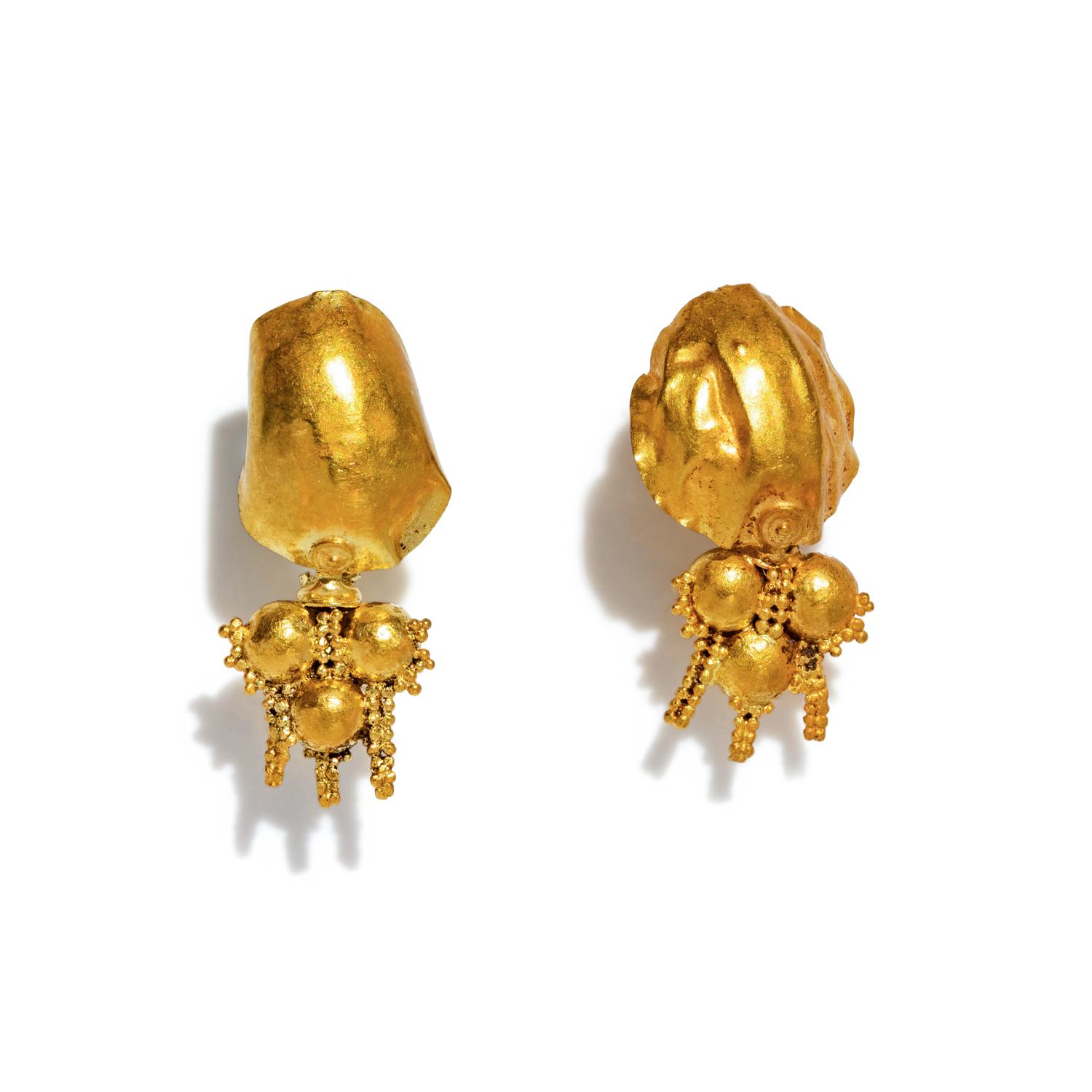 A Pair of Roman Gold Hoop and Dome Earrings