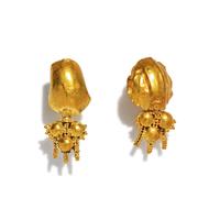 A Pair of Roman Gold Hoop and Dome Earrings