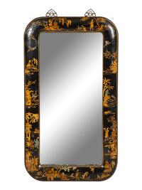A Black Japanned Cushion Mirror