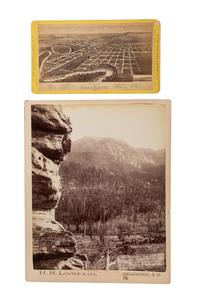 [DAKOTA]. A group of 2 photographs highlighted by view of Harney's Peak in the Black Hills by H.R. Locke & Co., 1890.