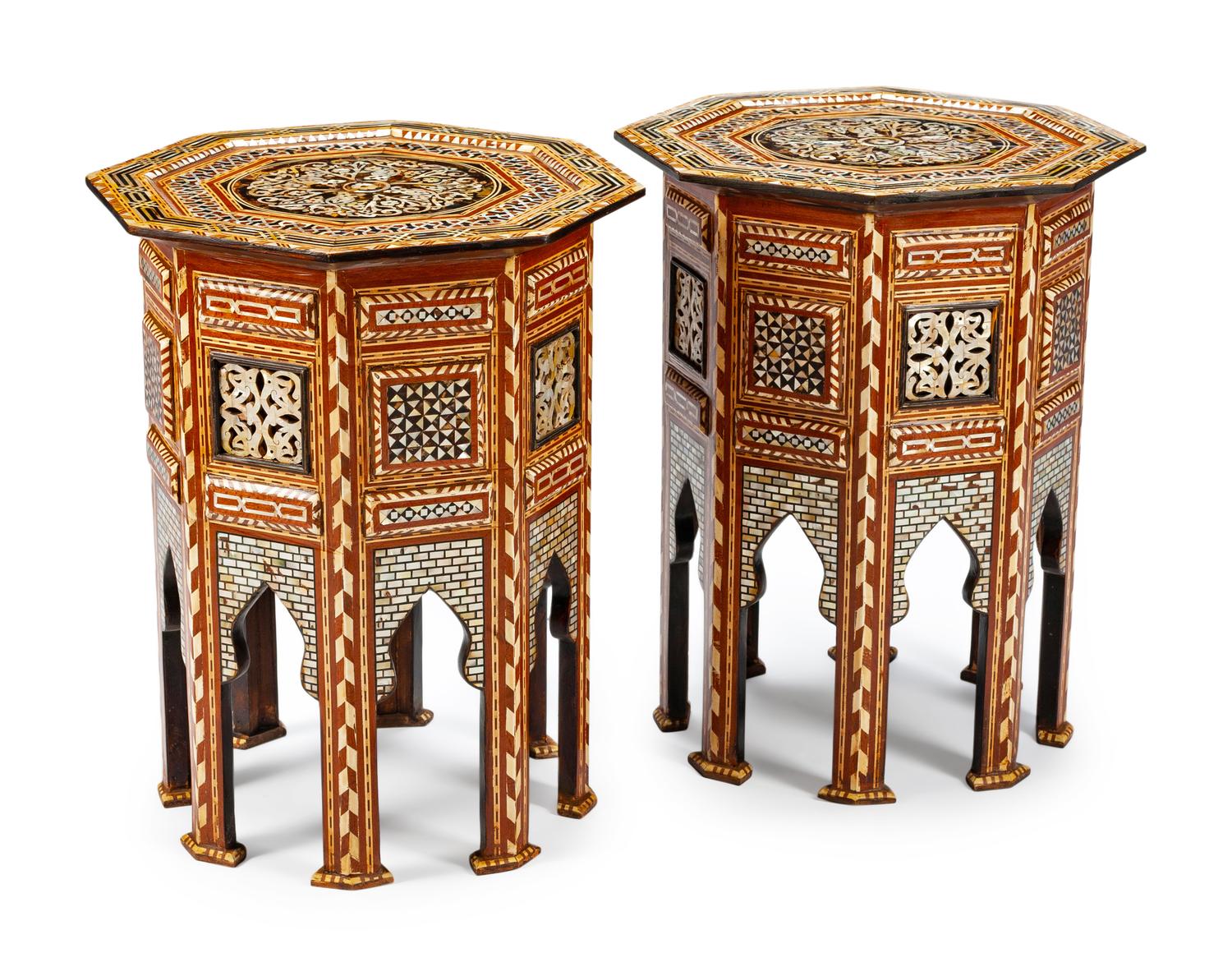 A Pair of Moorish Style Inlaid Octagonal Tabourets