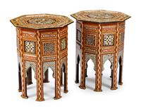 A Pair of Moorish Style Inlaid Octagonal Tabourets