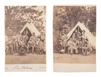 [CIVIL WAR]. 2 photographs of the 7th New York State Militia at Camp Cameron, incl. African American camp servants. Washington, 1861.